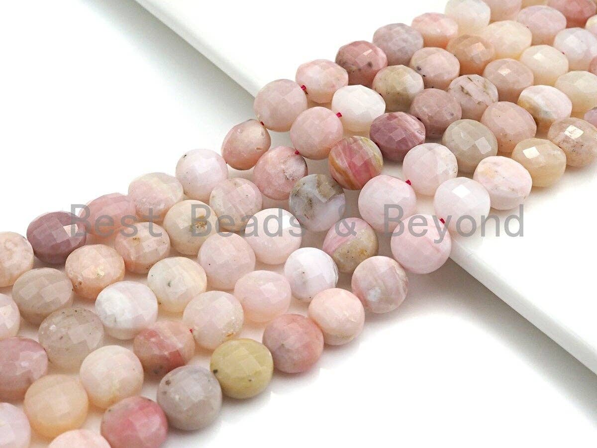 High Quality Natural Checkerboard Cut Pink Opal Coin Shape beads, 6mm/8mm/10mmTurtle Shell Cut Pink Opal Beads, 16" Full strand, sku#UA54