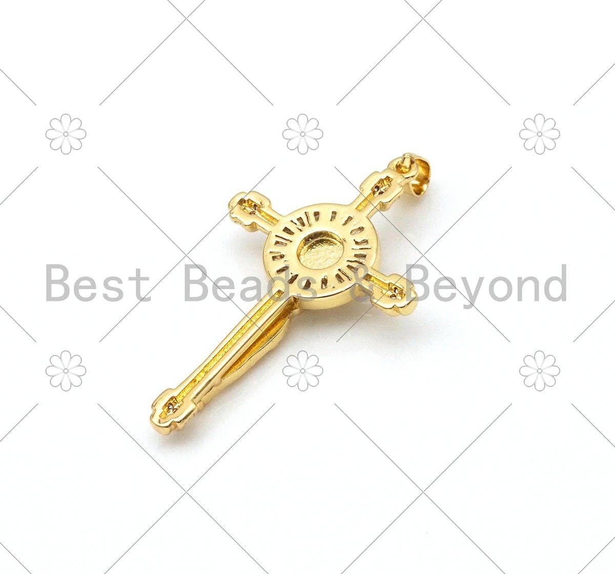 CZ Micro Pave Jesus On Cross Shape Pendant,18K Gold Filled Cross Charm, Necklace Bracelet Jesus Charm Pendant, 41x25mm,Sku#LK411