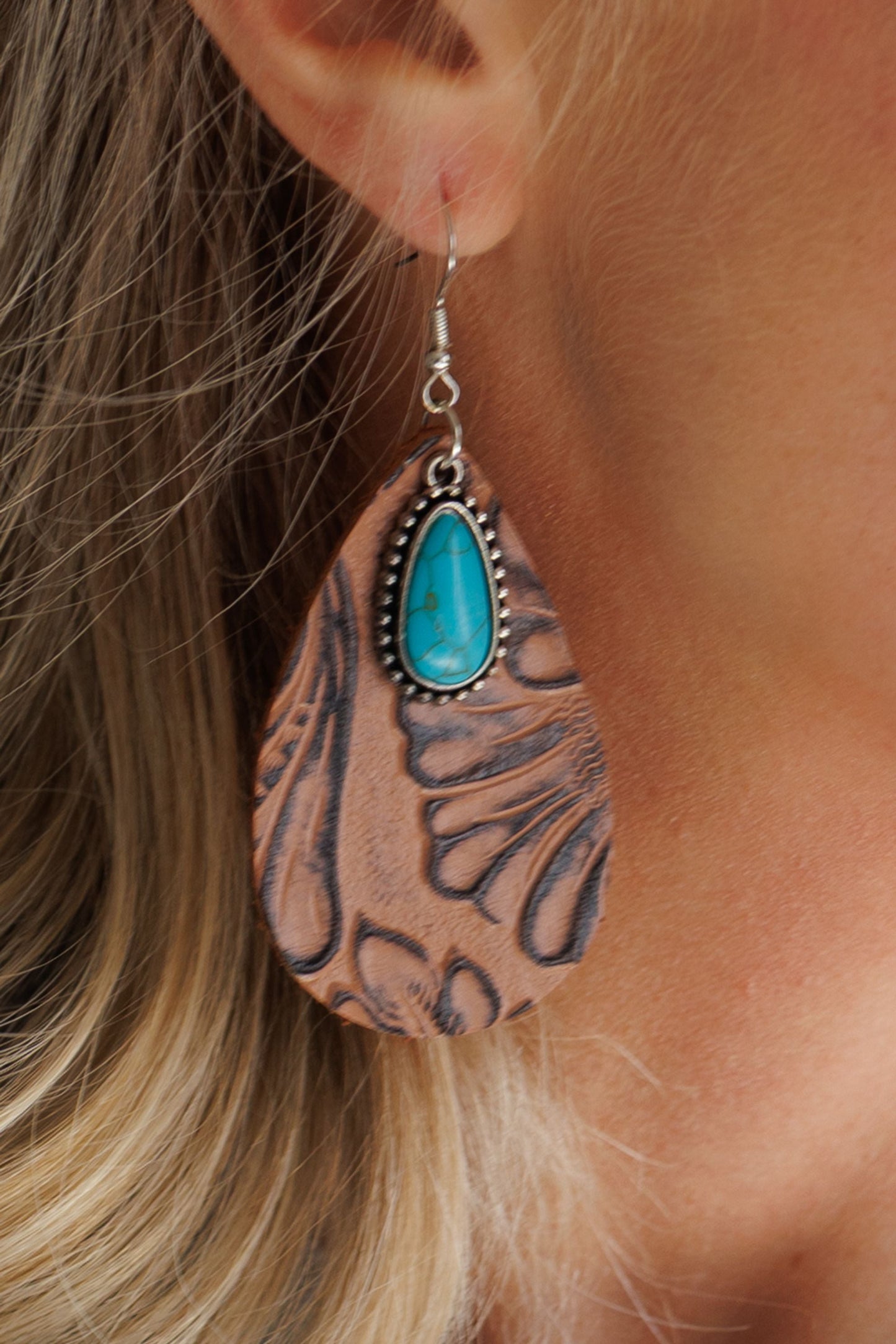 Beautiful Embossed Leather with Turquoise Drop