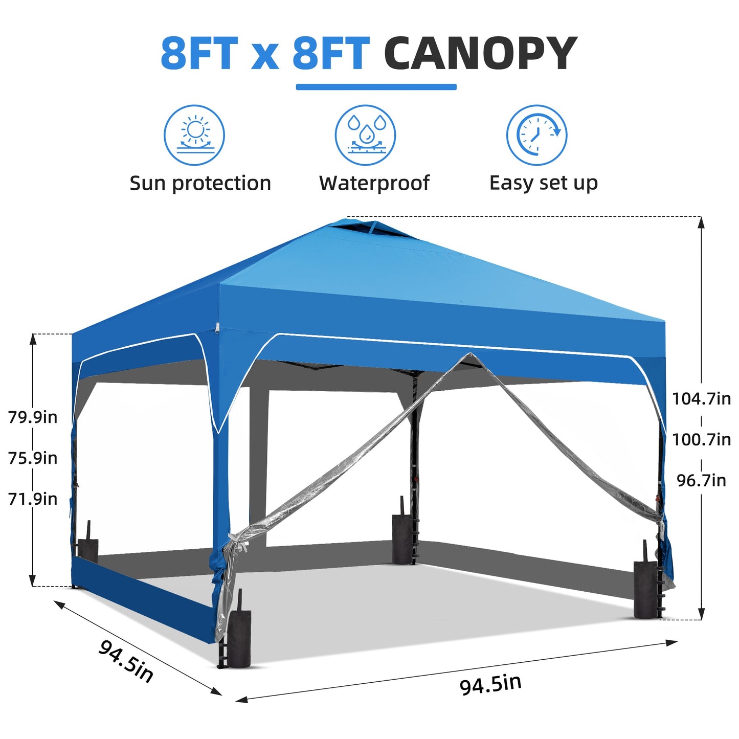 Ainfox 8ft x 8ft Pop Up Canopy Beach Tent with 4 Removable Clear PVC Sidewalls for Events, Parties, Camping