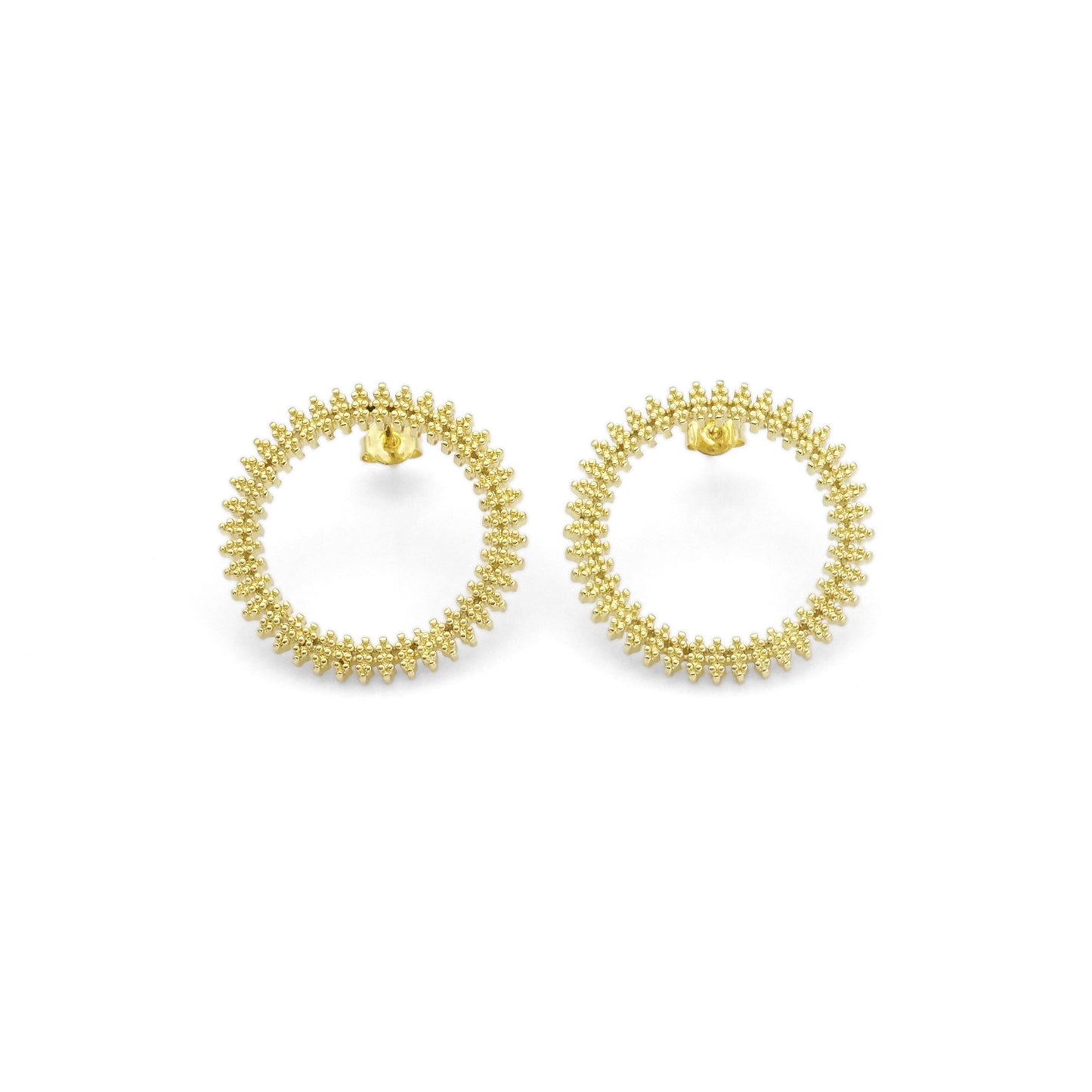 Gold Round Circle CZ Stud Earrings, Sku#LK846