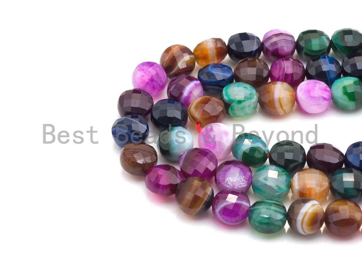 SPECIAL Double Sided Turtle Shell Cut Natural Agate Coin Shape beads, 8mm/10mm Checkerboard Cut Agate Beads, 15.5" Full strand, Sku#U764
