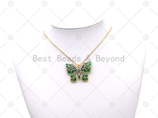 Colorful Enamel Butterfly Shape Pendant,18K Gold Filled Fuchsia CZ Micro Pave Butterfly Charm, Necklace Bracelet Charm Pendant, Sku#LK571