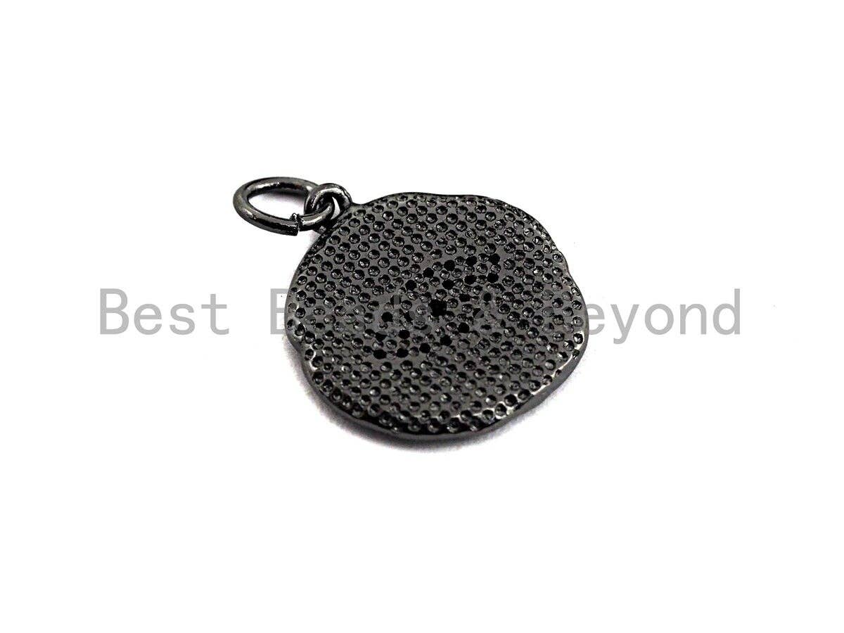Hammered CZ Micro Pave Evil Eye on Disc Pendant/Charm,Evil Eye CZ Pendant, Silver/Gold/Rose Gold/Black Tone,15x17mm,Sku#Z454