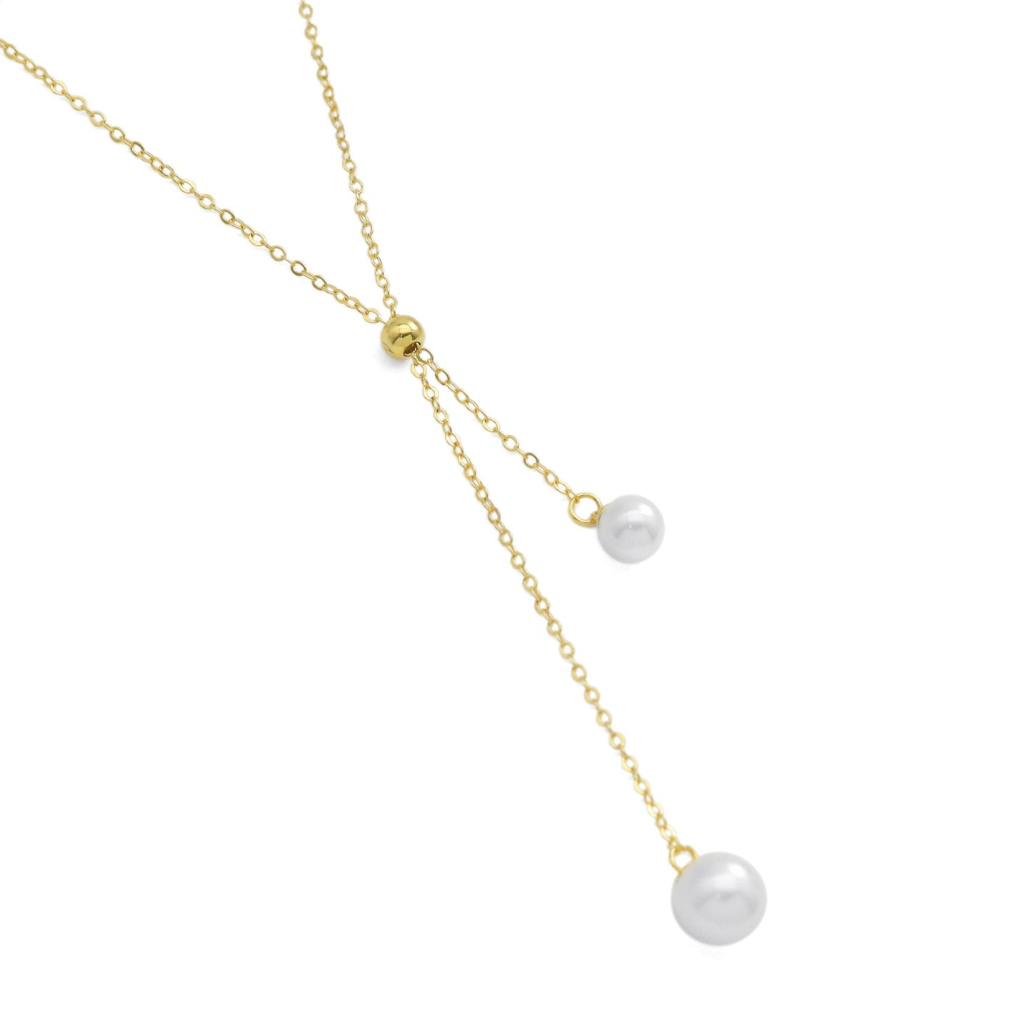 Dainty Gold Chain White Pearl Pendant Necklace, Sku#ZX207
