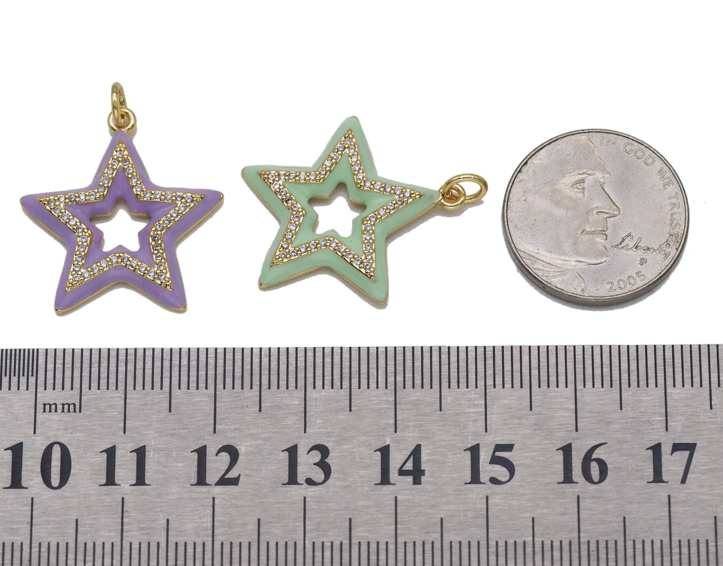 CZ Colorful Enamel Five Point Star Charm, Sku#F1509