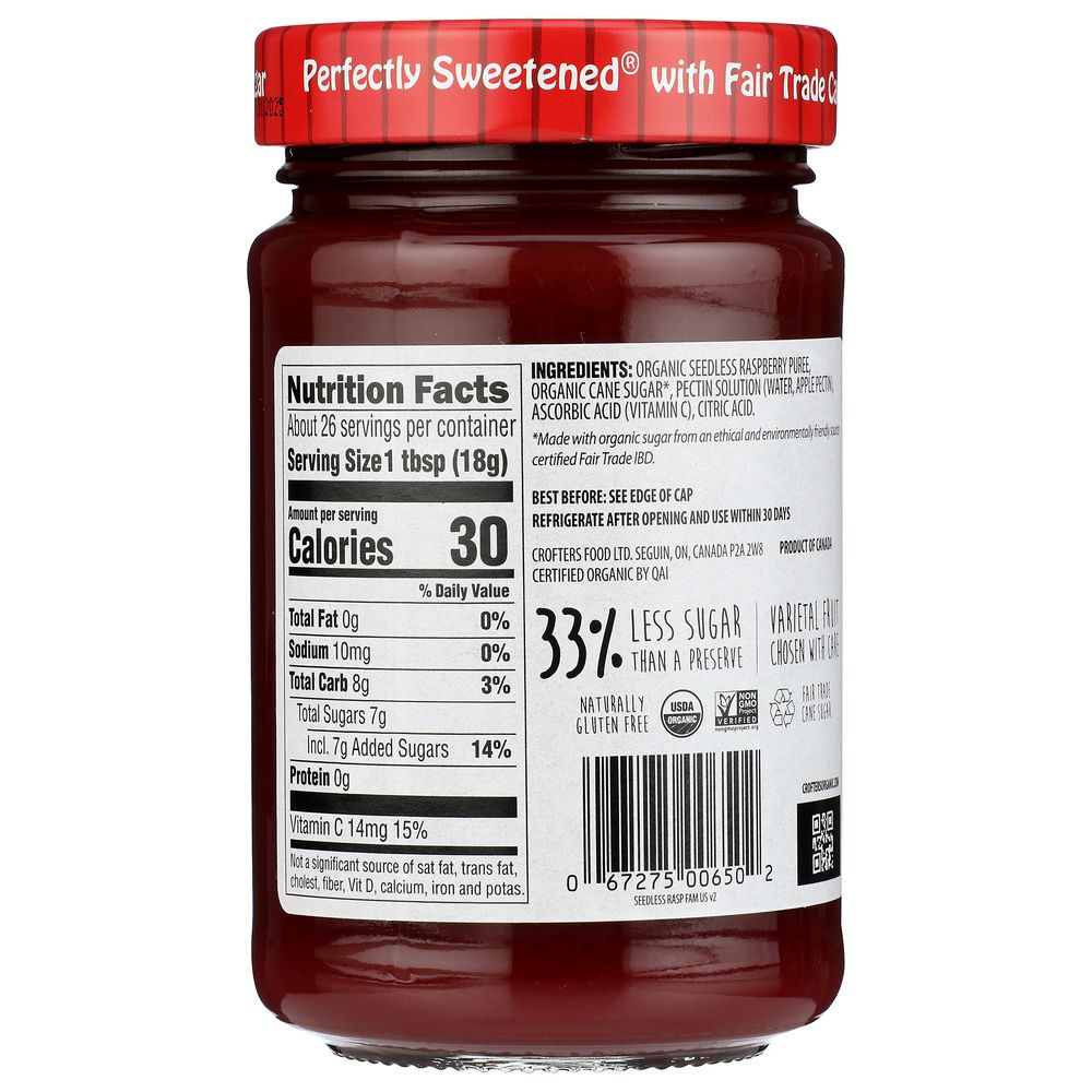 CROFTERS: Conserve Seedless Raspberry Organic, 16.5 oz