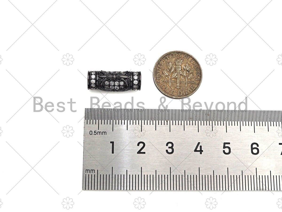 CZ Micro Pave Large Hole Tube Spacer Beads Charms, Drum Barrel Beads, Clear CZ,7x18mm, Sku#C113