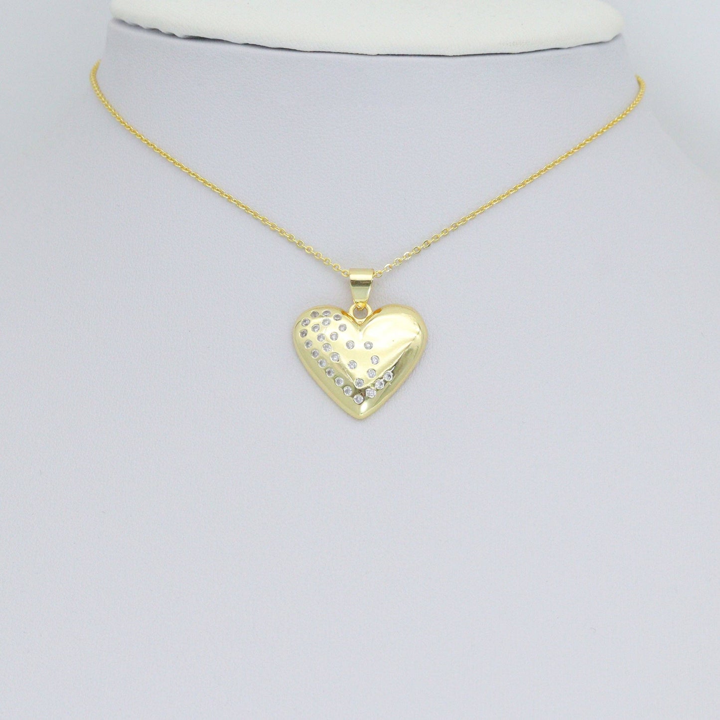 CZ Puffy Heart with Diamond Charm Pendant, Sku#LK1153