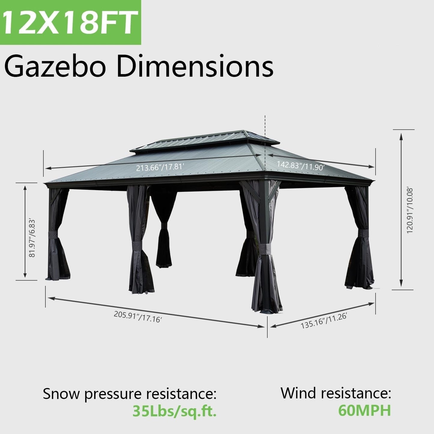 12'x18' Hardtop Gazebo with Resin Roof