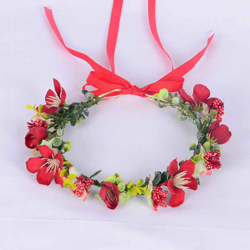 Girl's flower wreath headpiece handmade simulation flower hair accessory wedding festival Hanfu headpiece flower wreath