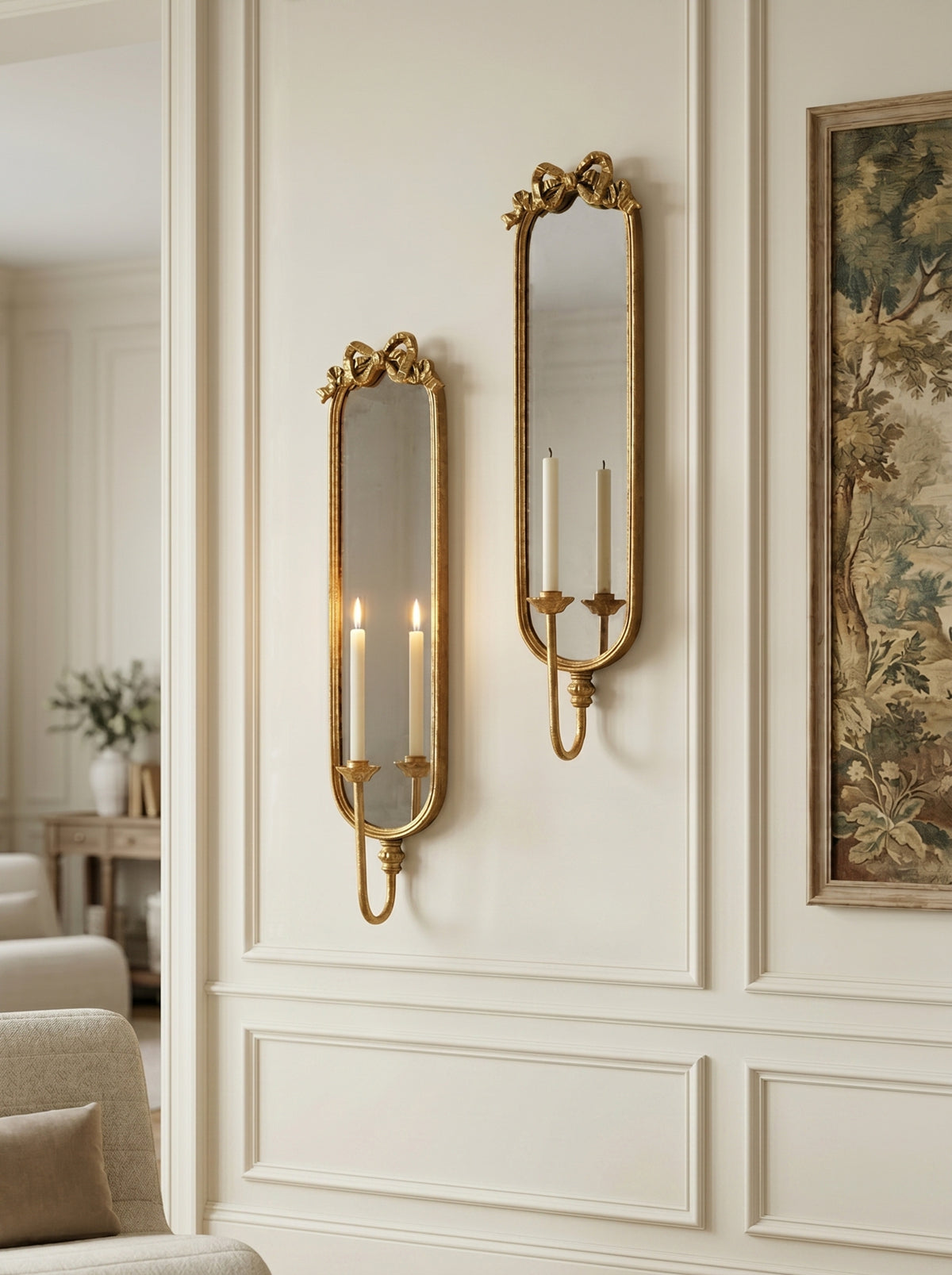 Set of 2 Bow-Top Mirrored Sconce