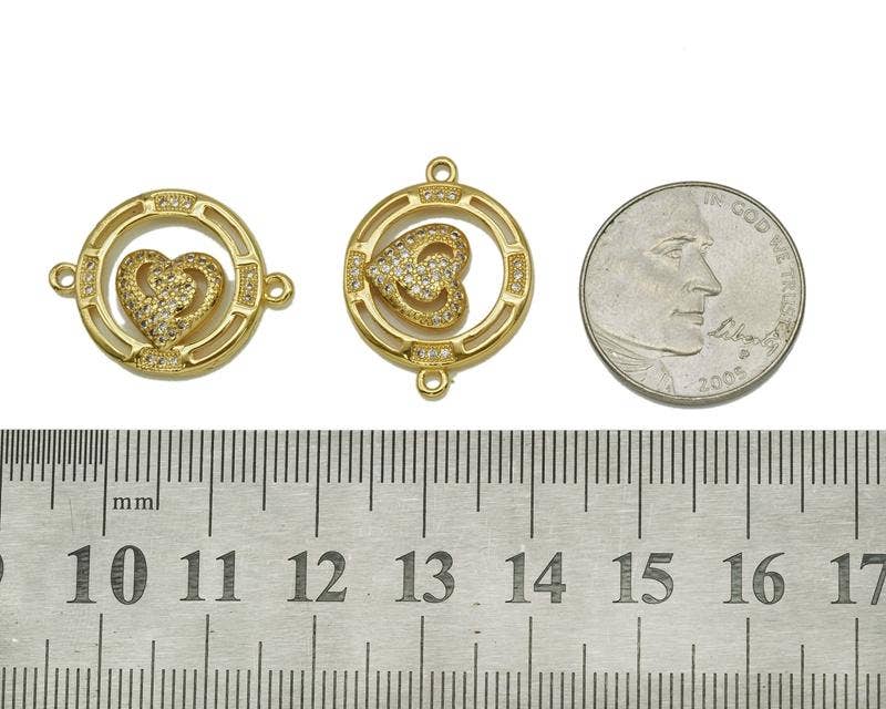 CZ Heart On Round Ring Connector, Sku#JL103