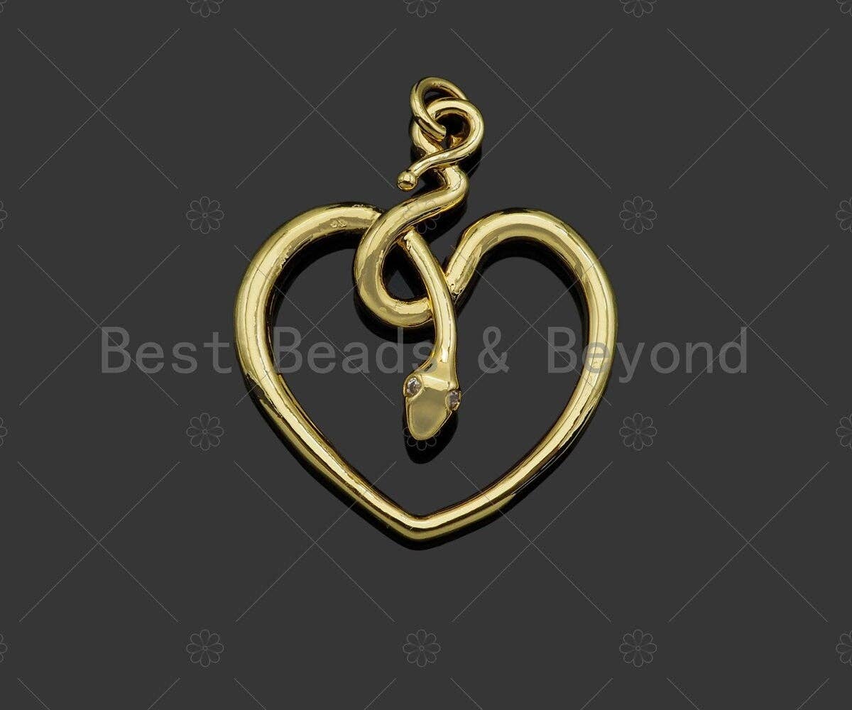 Snake Heart Shape Pendant/Charm,Cubic Zirconia Pave Snake Eye, Snake Heart Necklace Bracelet Charm Pendant,25x30mm, Sku#L469