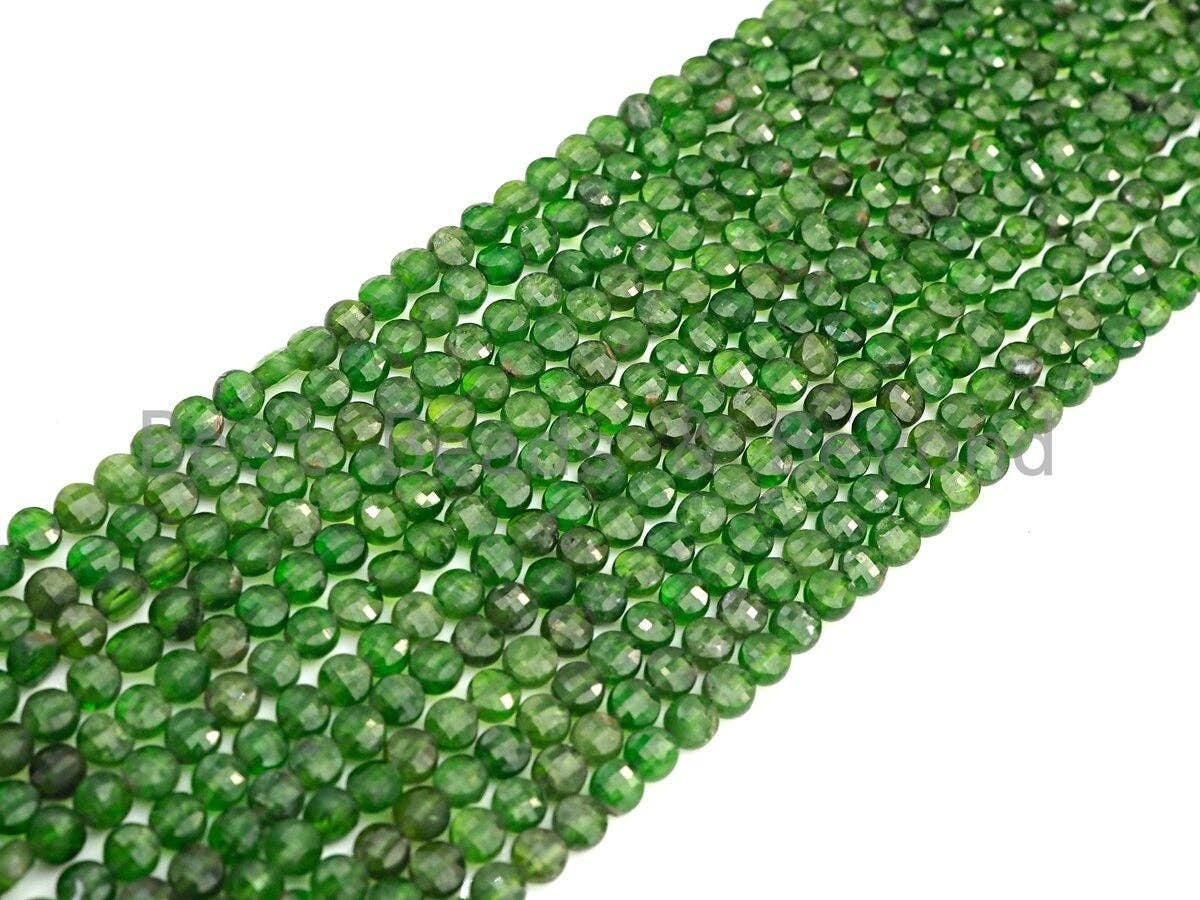 High Quality Natural Diopside Checker Board Cut Coin Shape beads, 4mmTurtle Shell Cut Diopside Beads, 16" Full Strand, sku#U811