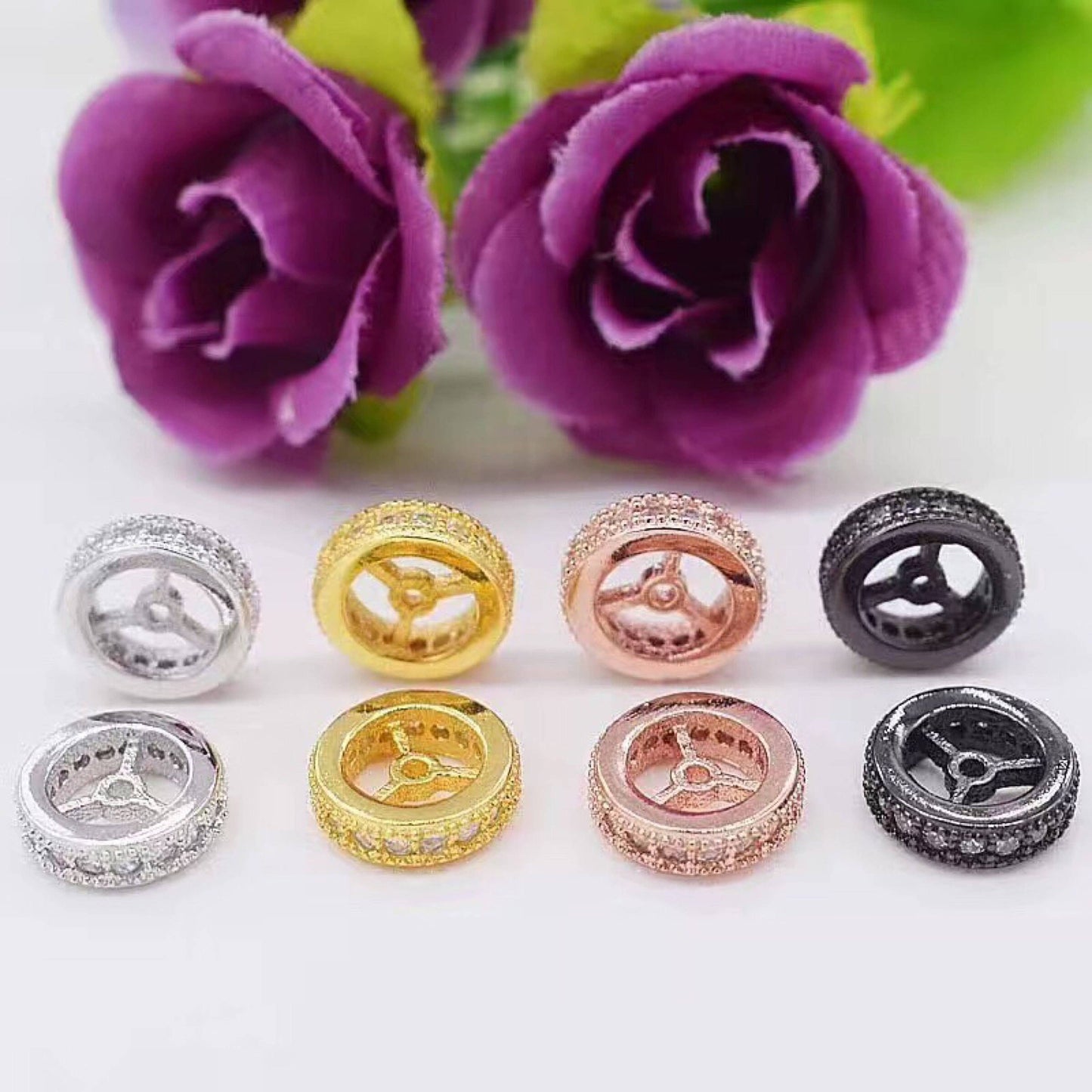 CZ Micro Pave Round Wheel Spacer Beads, sku#G79