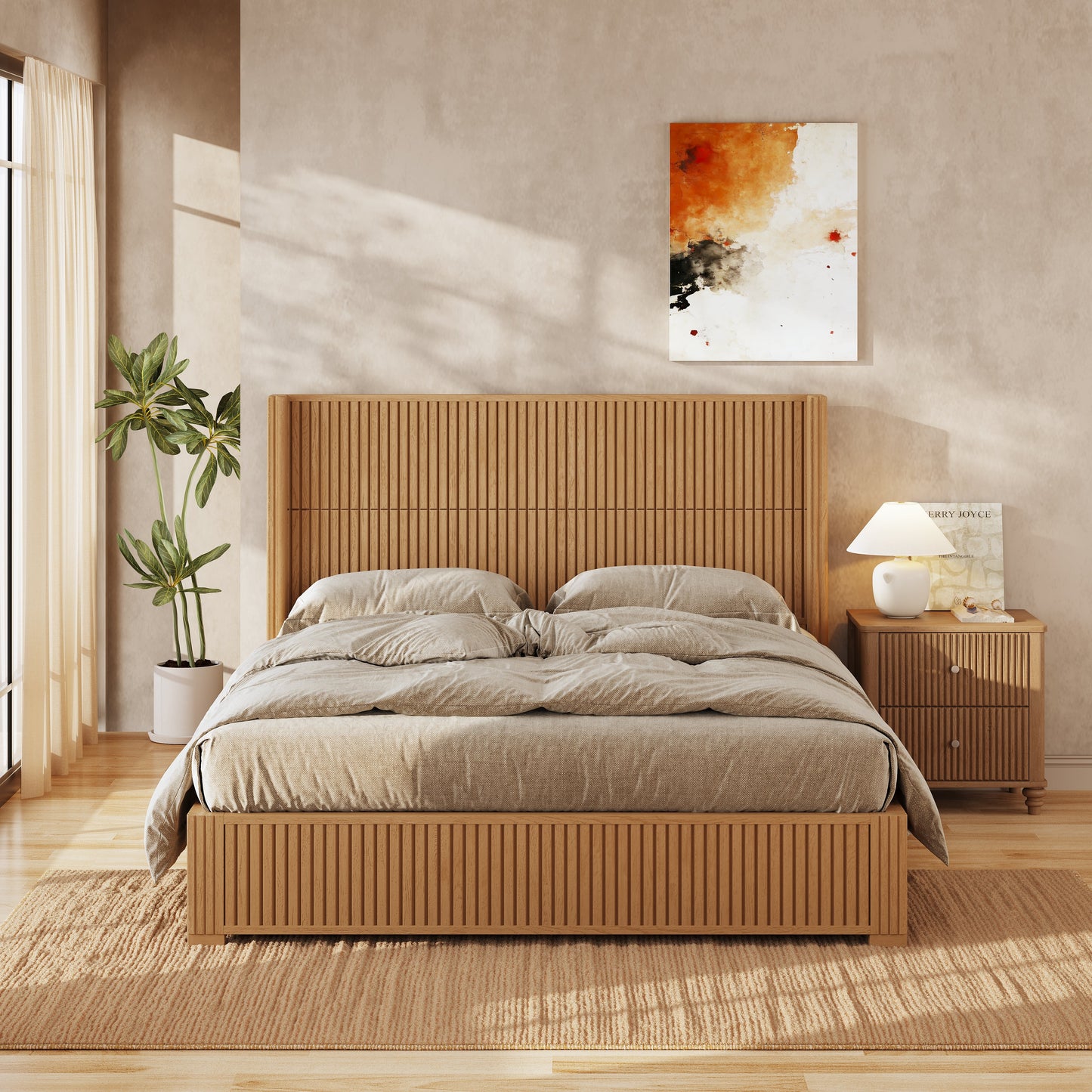 Solid Wood Platform Bed Frame with Headboard