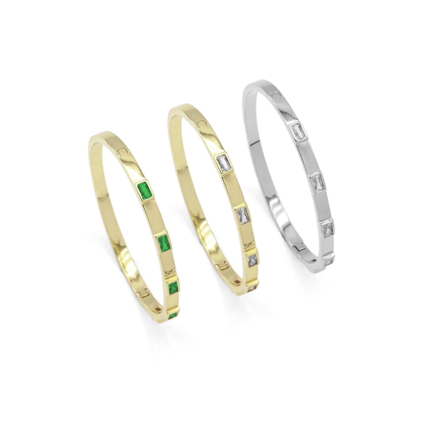 Thin Rectangle CZ Stud Bracelet, Sku#LX338