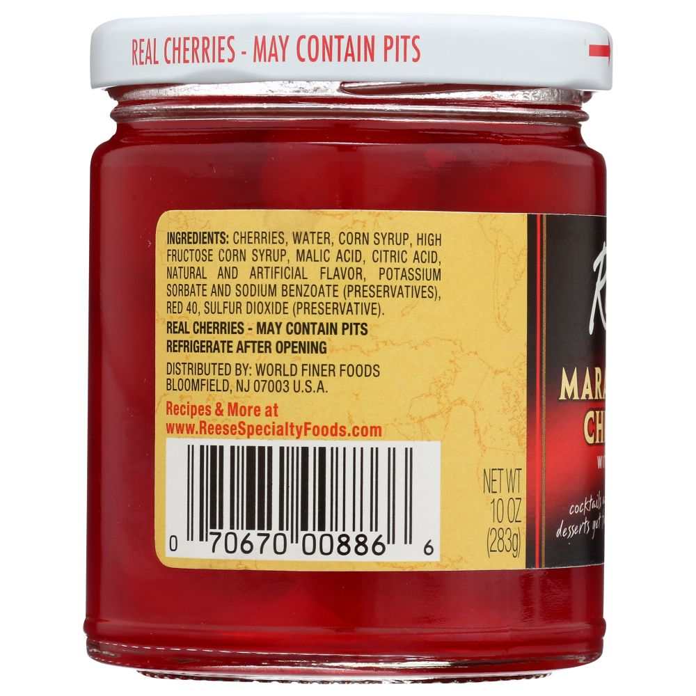 REESE: Red Maraschino Cherries with Stems, 10 oz