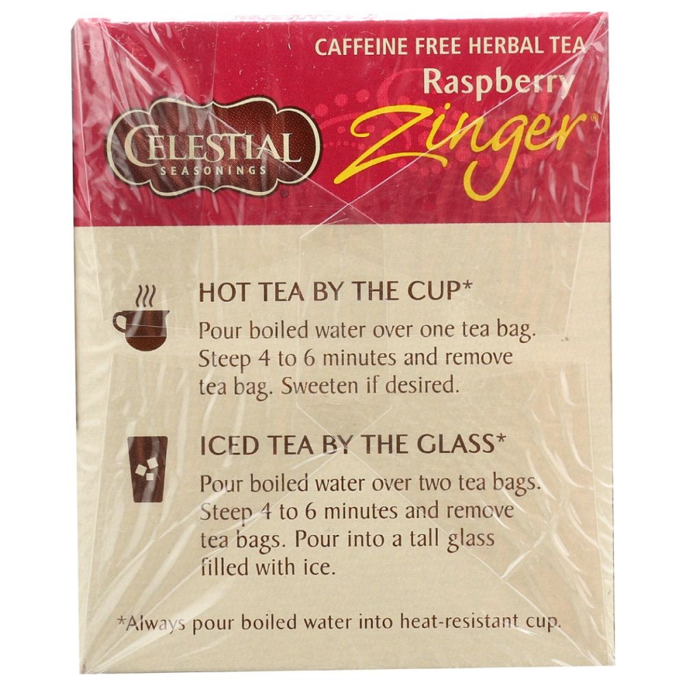 CELESTIAL SEASONINGS: Raspberry Zinger Herbal Tea Caffeine 20 Tea Bags, 1.6 oz