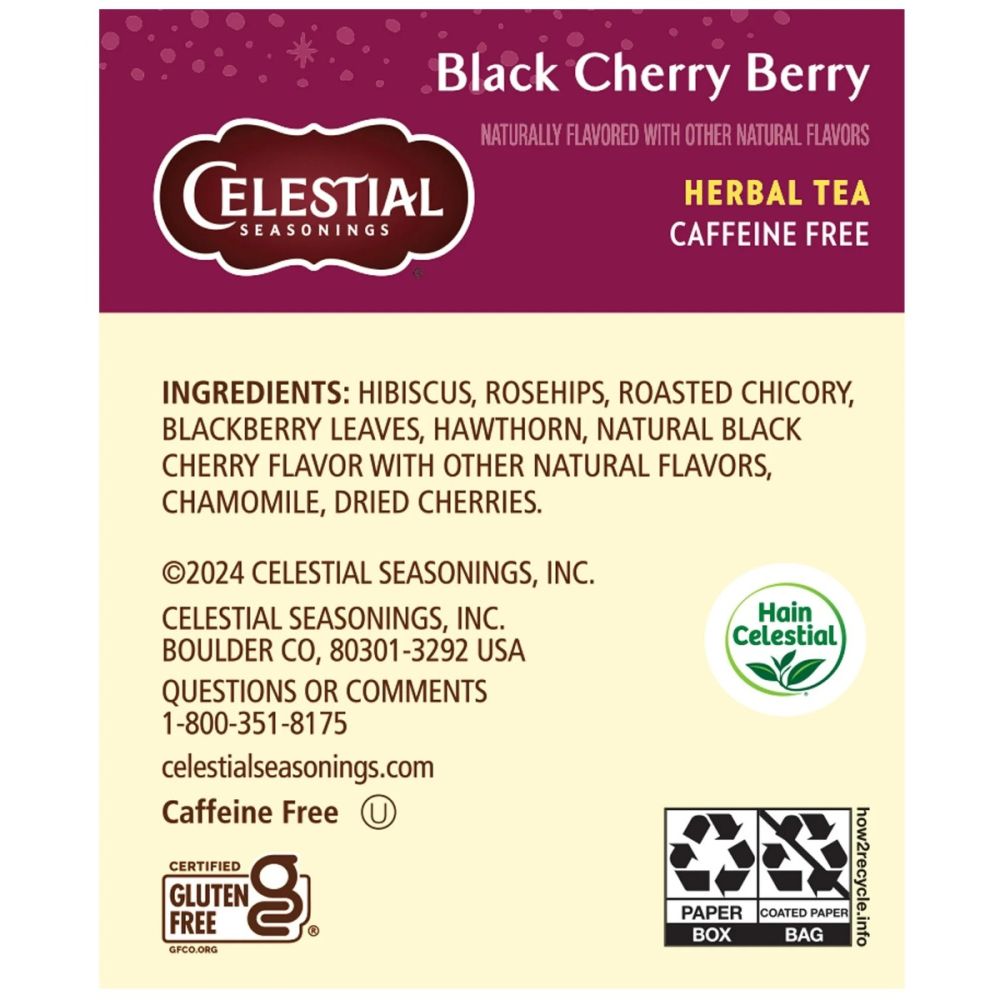 CELESTIAL SEASONINGS: Black Cherry Berry Herbal Tea Caffeine Free, 20 bg