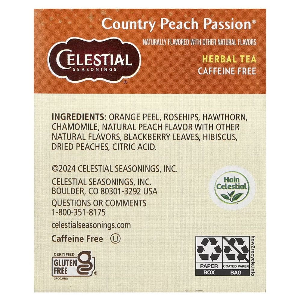 CELESTIAL SEASONINGS: Country Peach Passion Herbal Tea Caffeine Free, 20 bg