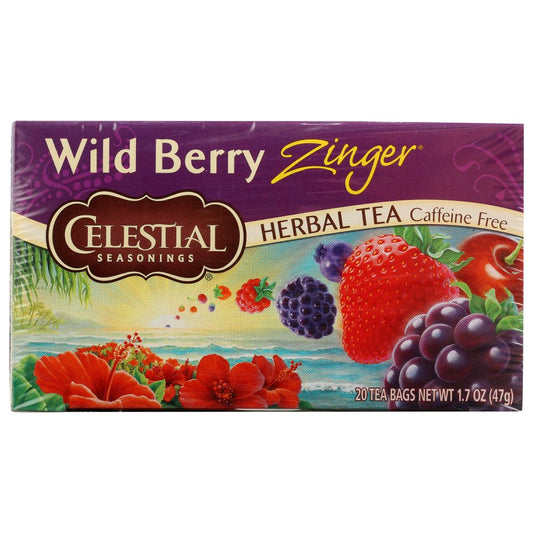 CELESTIAL SEASONINGS: Wild Berry Zinger Herbal Tea Caffeine Free 20 Tea Bags, 1.7 oz