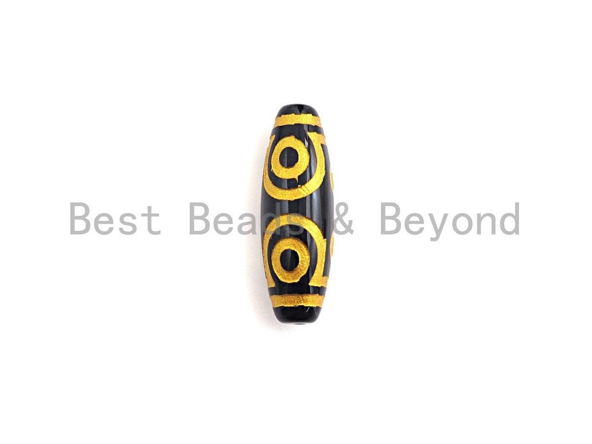 Natural Tibetan Agate Long Oval Shape Beads, Black Gold Dzi beads, Barrel Agate Beads,10x30mm, sku#U589