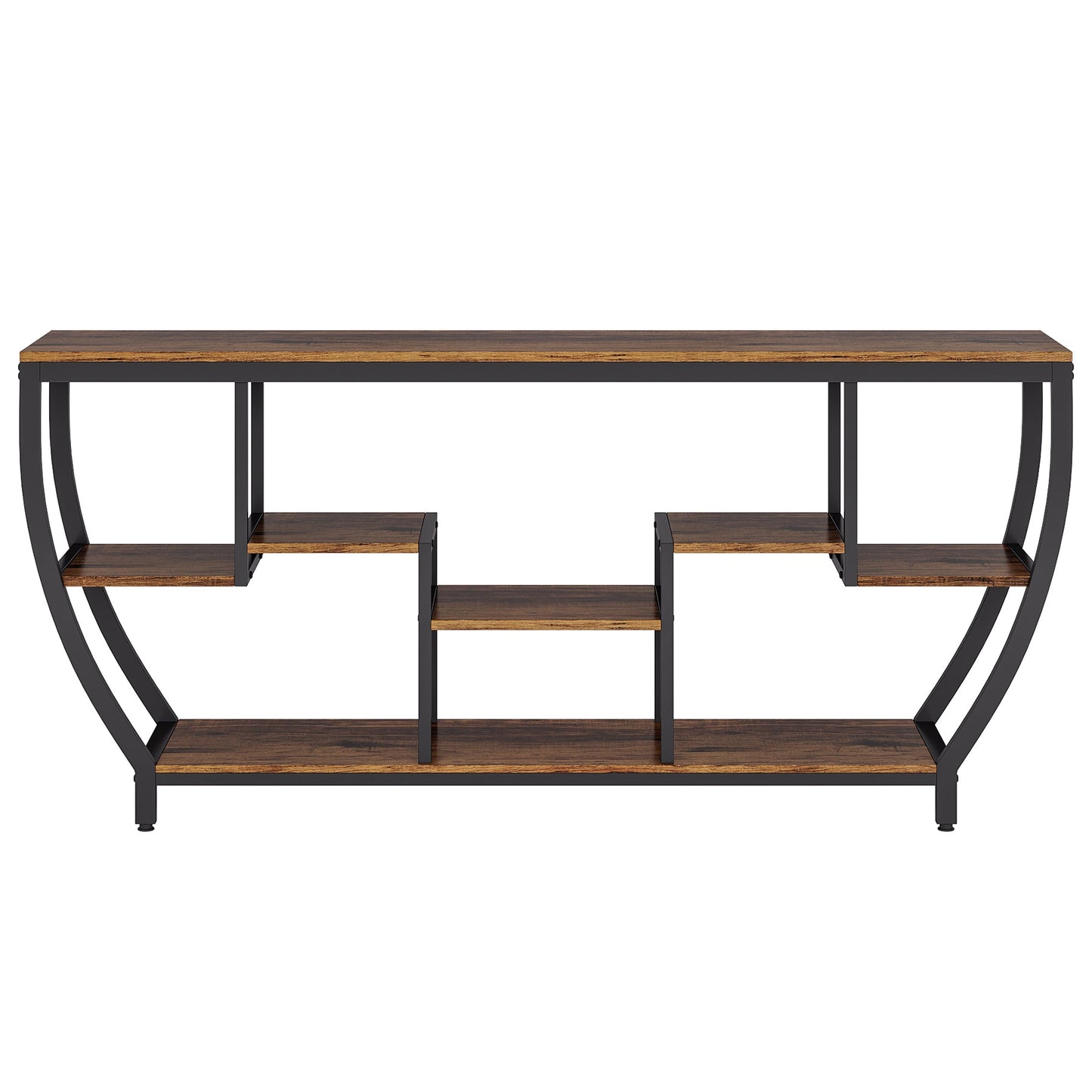 70.9” Industrial Console Sofa Table with 7-Tier Storage Shelves