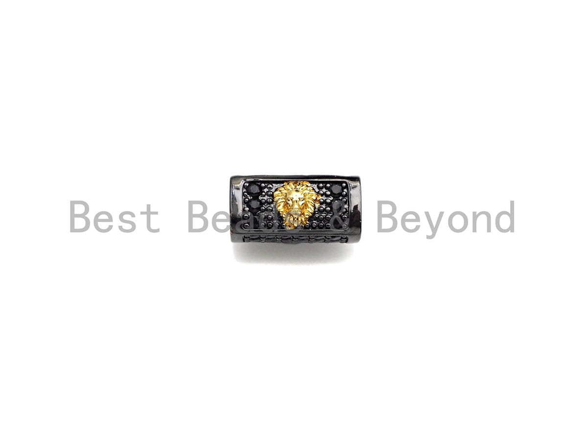 Lion Head/Anchor Bead,Tube Spacer Bead, Black CZ Pave Tube Spacer Beads for Men/Women Jewelry Making, 7x14mm, sku#Y242