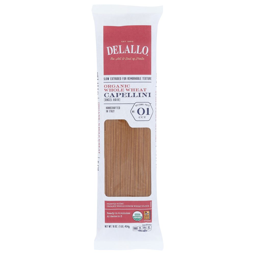 DELALLO: Organic Pasta Capellini Whole Wheat No.1, 16 oz