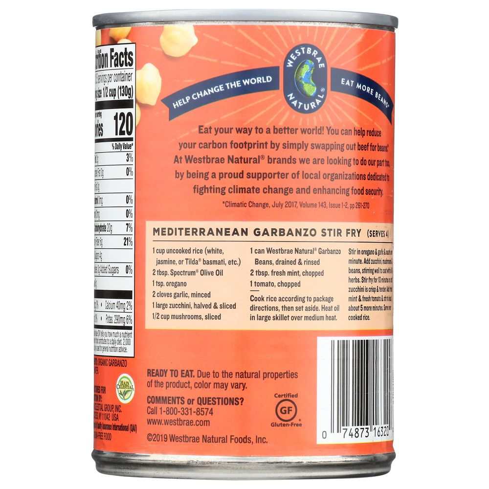 WESTBRAE NATURAL: Vegetarian Organic Garbanzo Beans, 15 oz