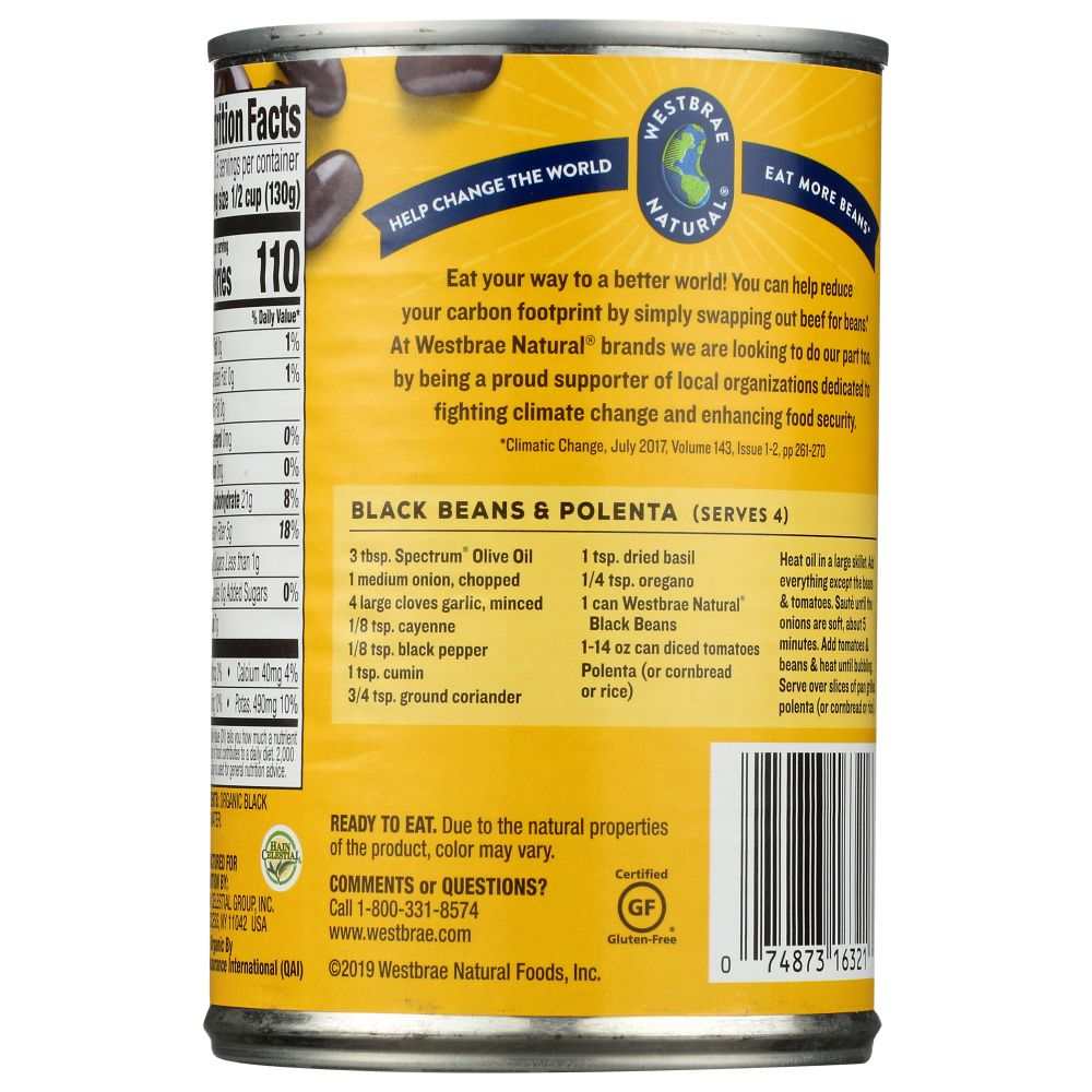 WESTBRAE NATURAL: Vegetarian Organic Black Beans, 15 oz