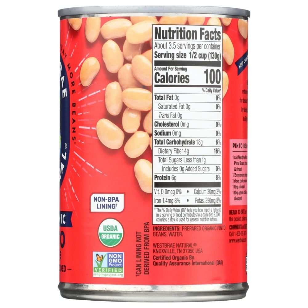 WESTBRAE: Organic Pinto Beans No Salt Added, 15 oz