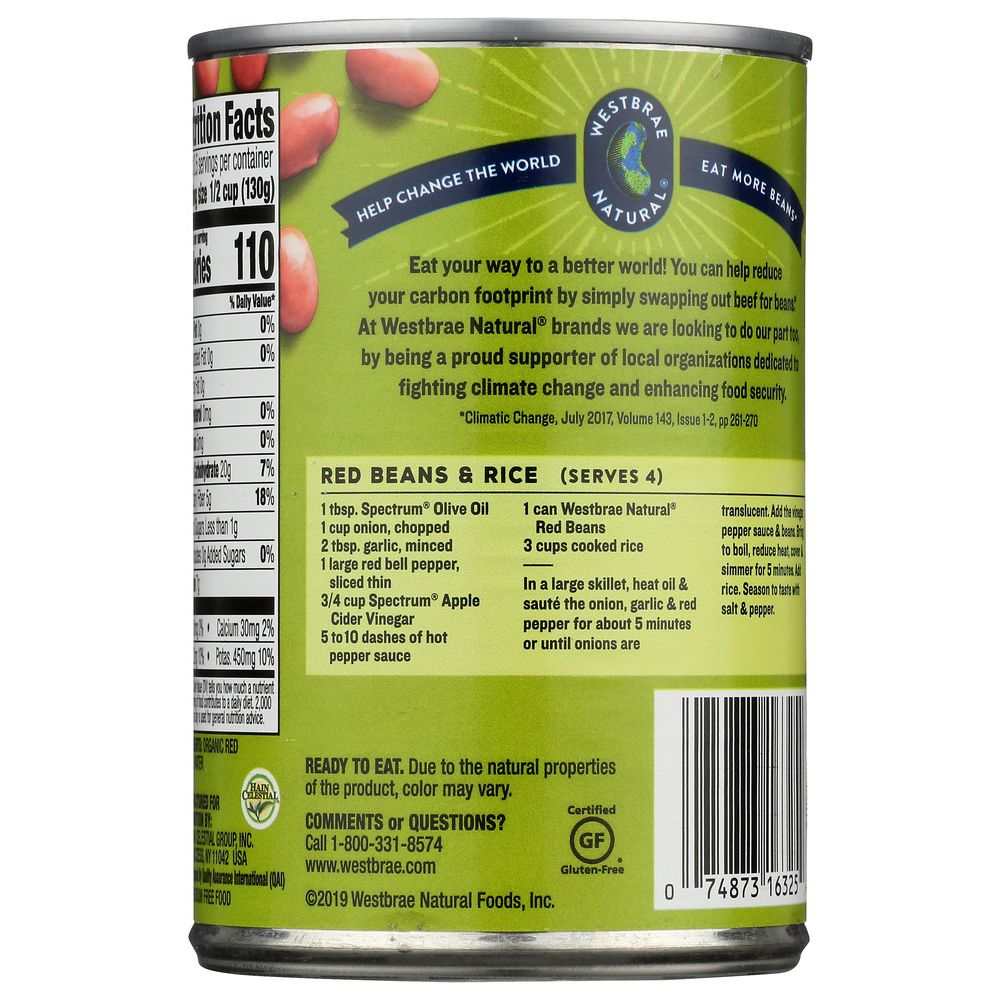WESTBRAE NATURAL: Vegetarian Organic Red Beans, 15 oz