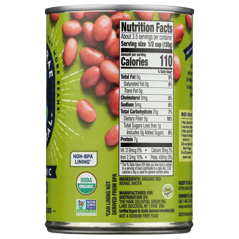 WESTBRAE NATURAL: Vegetarian Organic Red Beans, 15 oz
