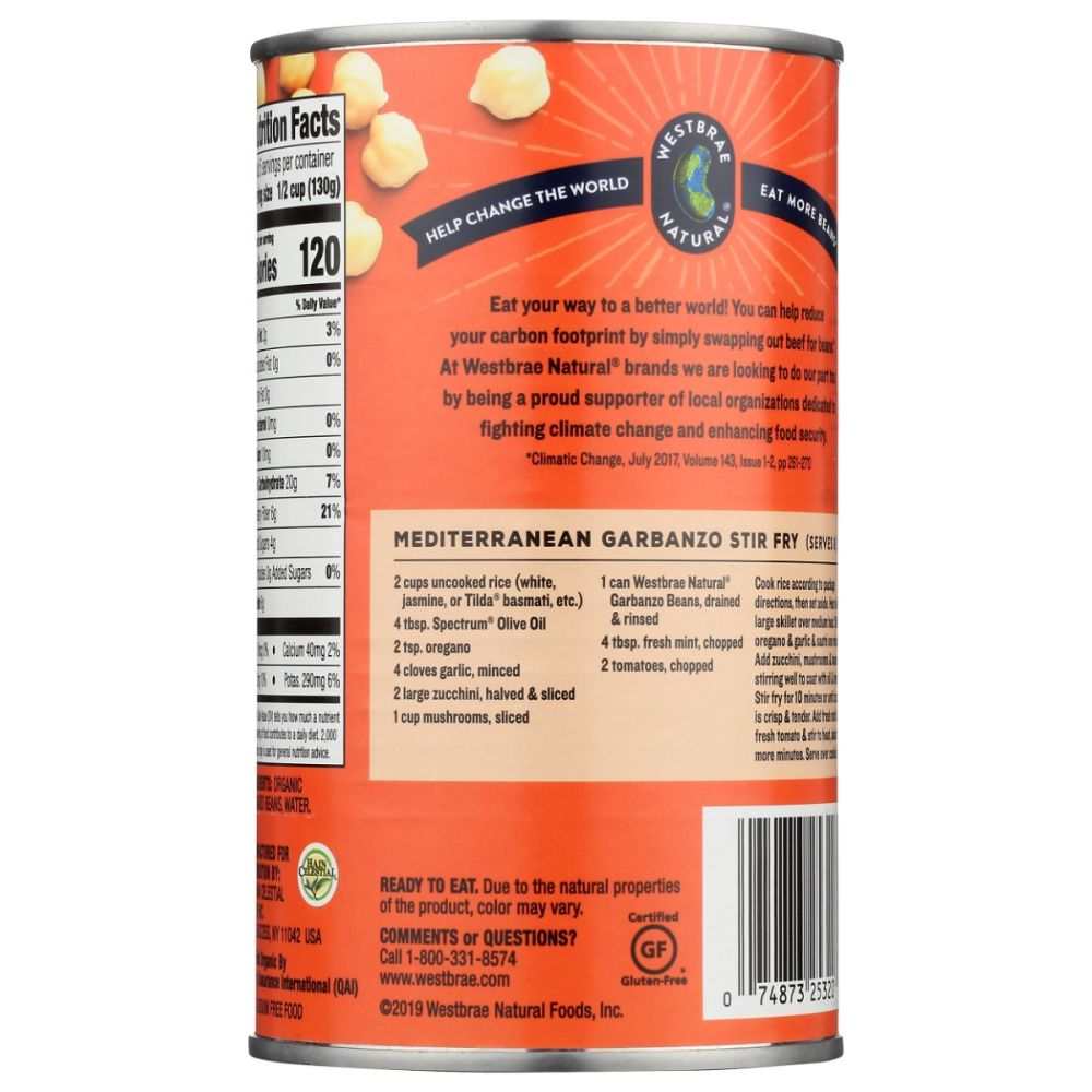 WESTBRAE: Natural Vegetarian Organic Garbanzo Beans, 25 Oz