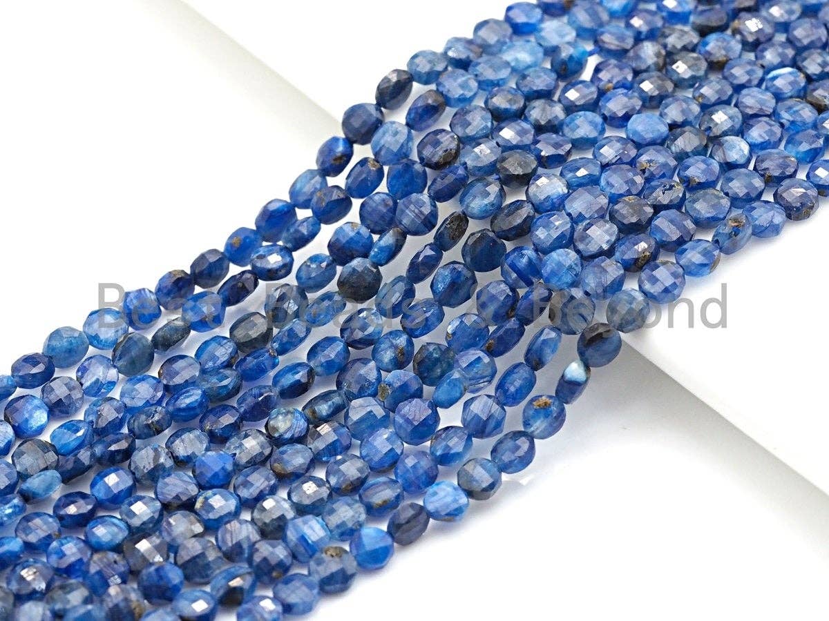 4mm High Quality Checkboard cut Kyanite Coin Shape Beads, Natural Hyanite Beads, 15.5" Full Stand, sku#U790