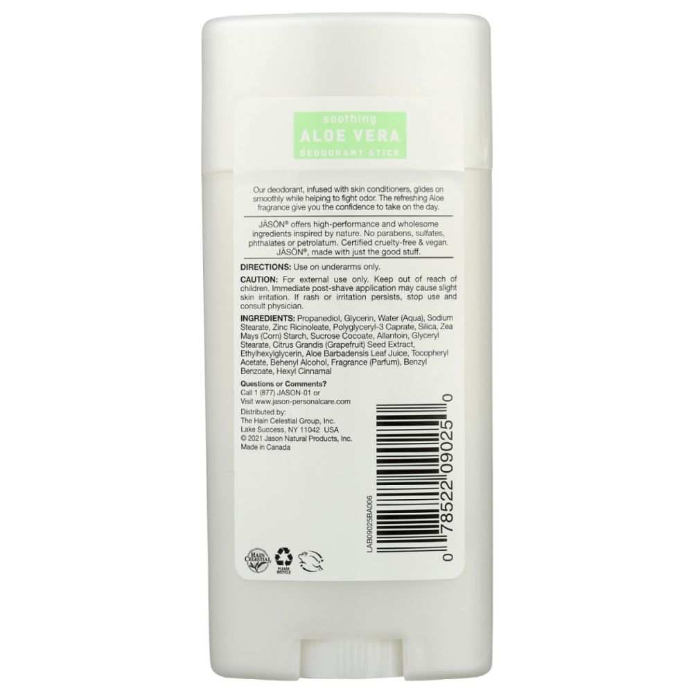JASON: Deodorant Stick| Soothing Aloe Vera, 2.5oz|All Day Odor Control