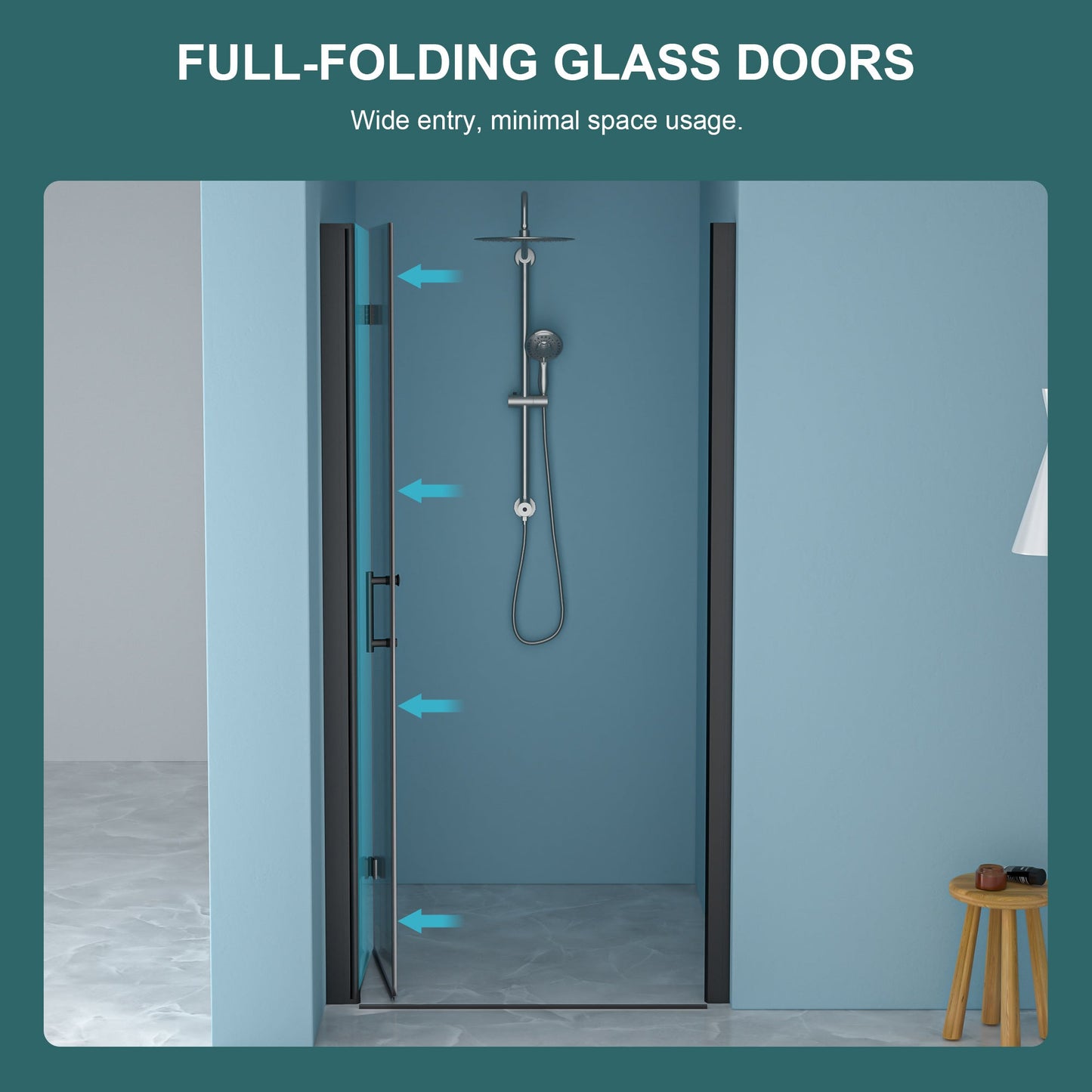 30"W x 72"H Fold Frameless Shower Door with Tempered Glass