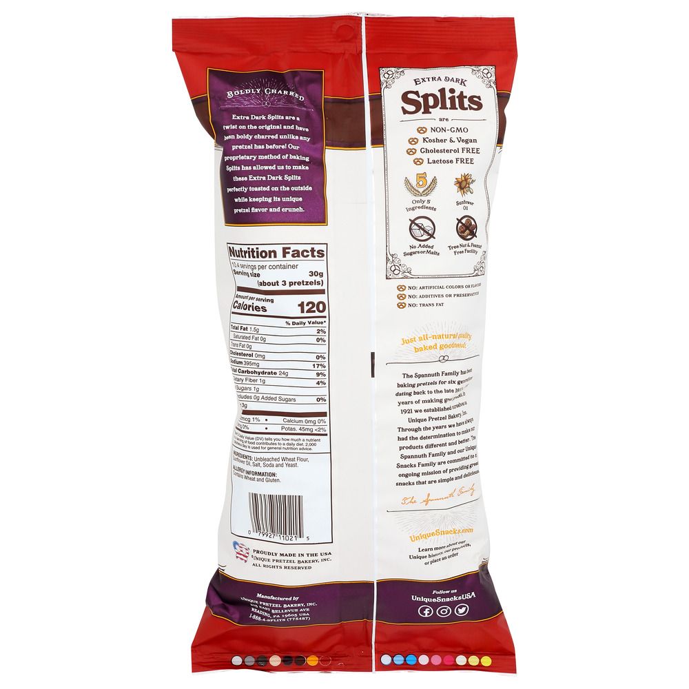 UNIQUE: Pretzels Extra Dark Splits, 11 oz