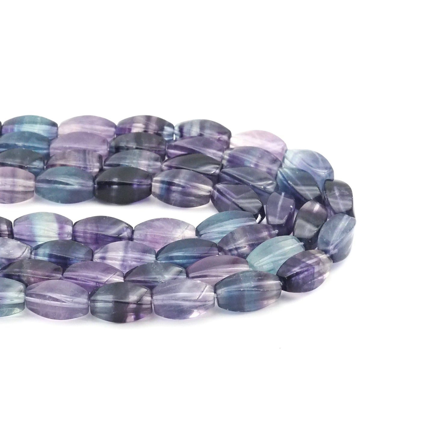 Genuine Fluorite Twisted Rice Beads, 8x16mm, Sku#U1562