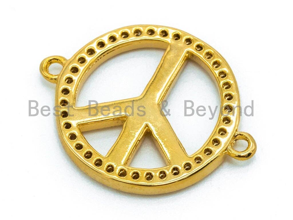 CZ Micro Pave Sign Peace Sign Connector with Mop Shell, Cubic Zirconia Space Connector, CZ mother of pearl Charm 18x23mm, 1pc,SKU#Z31