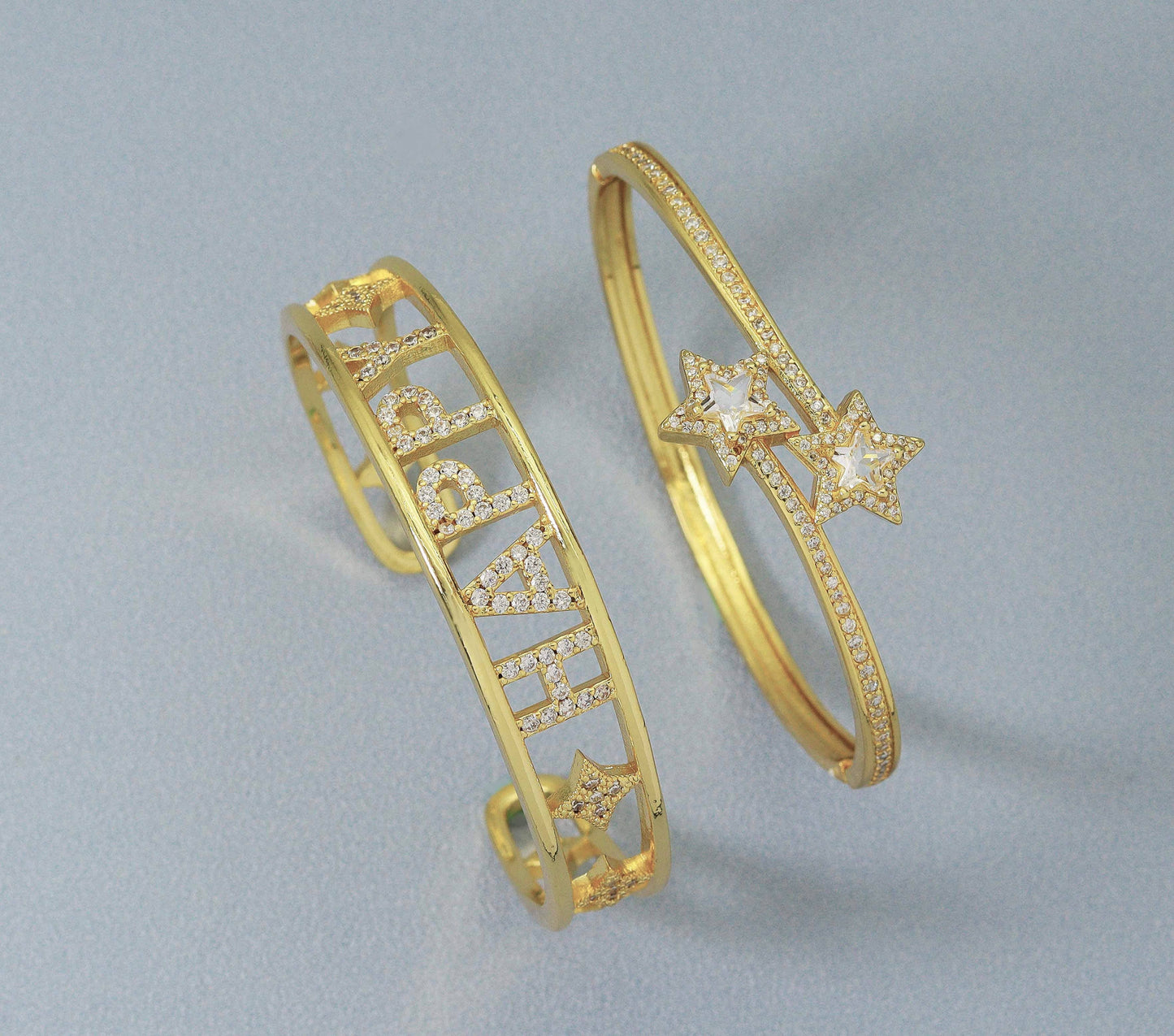 CZ Pave Star Happy Cuff Bangle Bracelet, sku#JL120