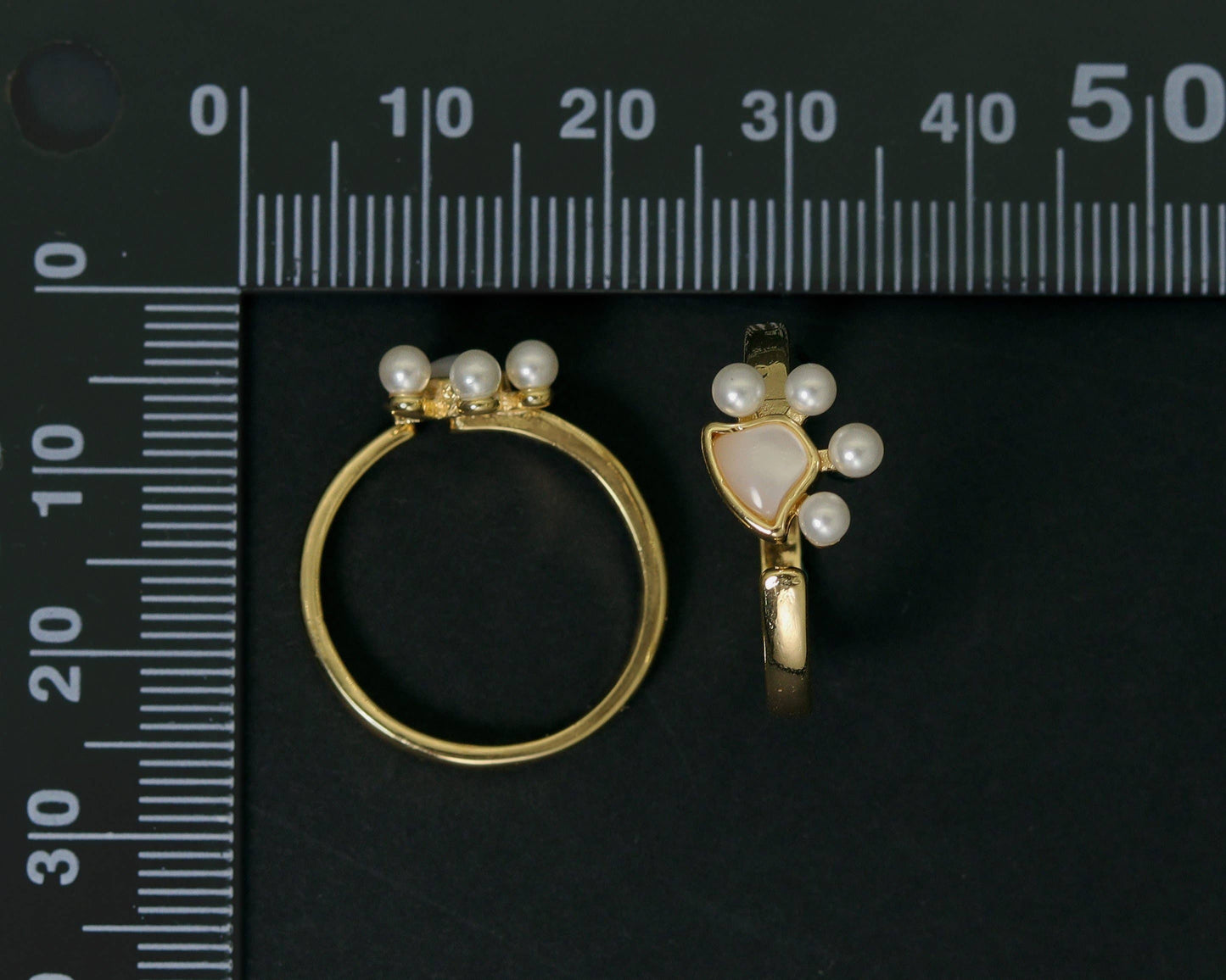 Mother of Pearl Heart and Ball Open Ring, Sku#ZX48