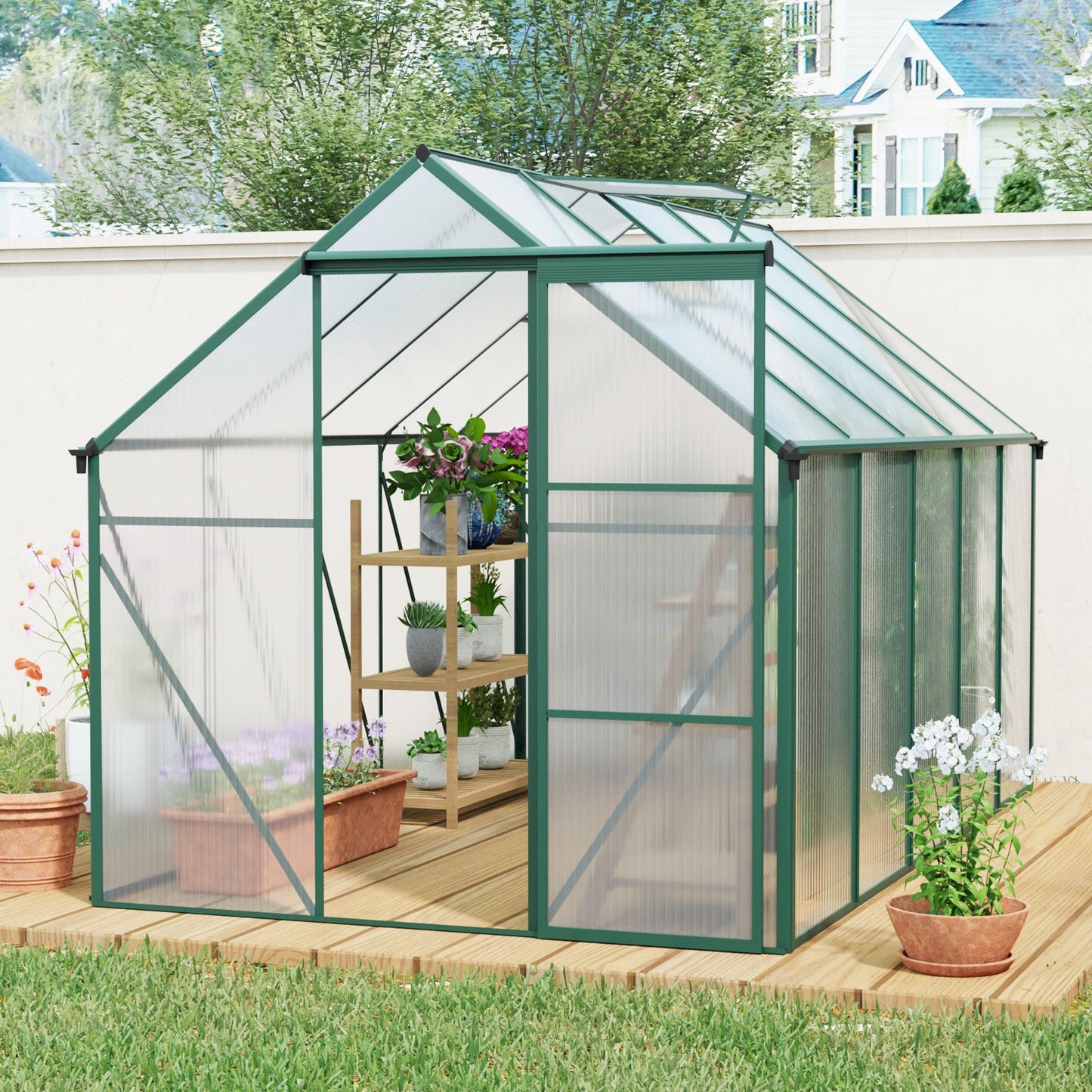 6X10FT Polycarbonate Greenhouse with Raised Base