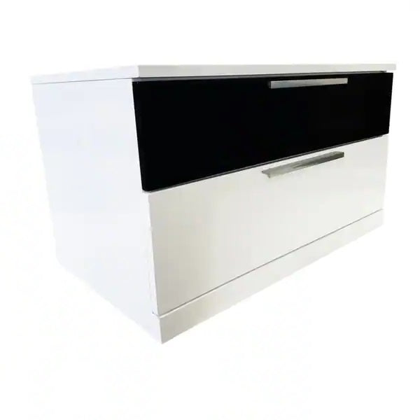 Modern Bedroom 2-Drawer Nightstand, White/Black Lacquer Finish