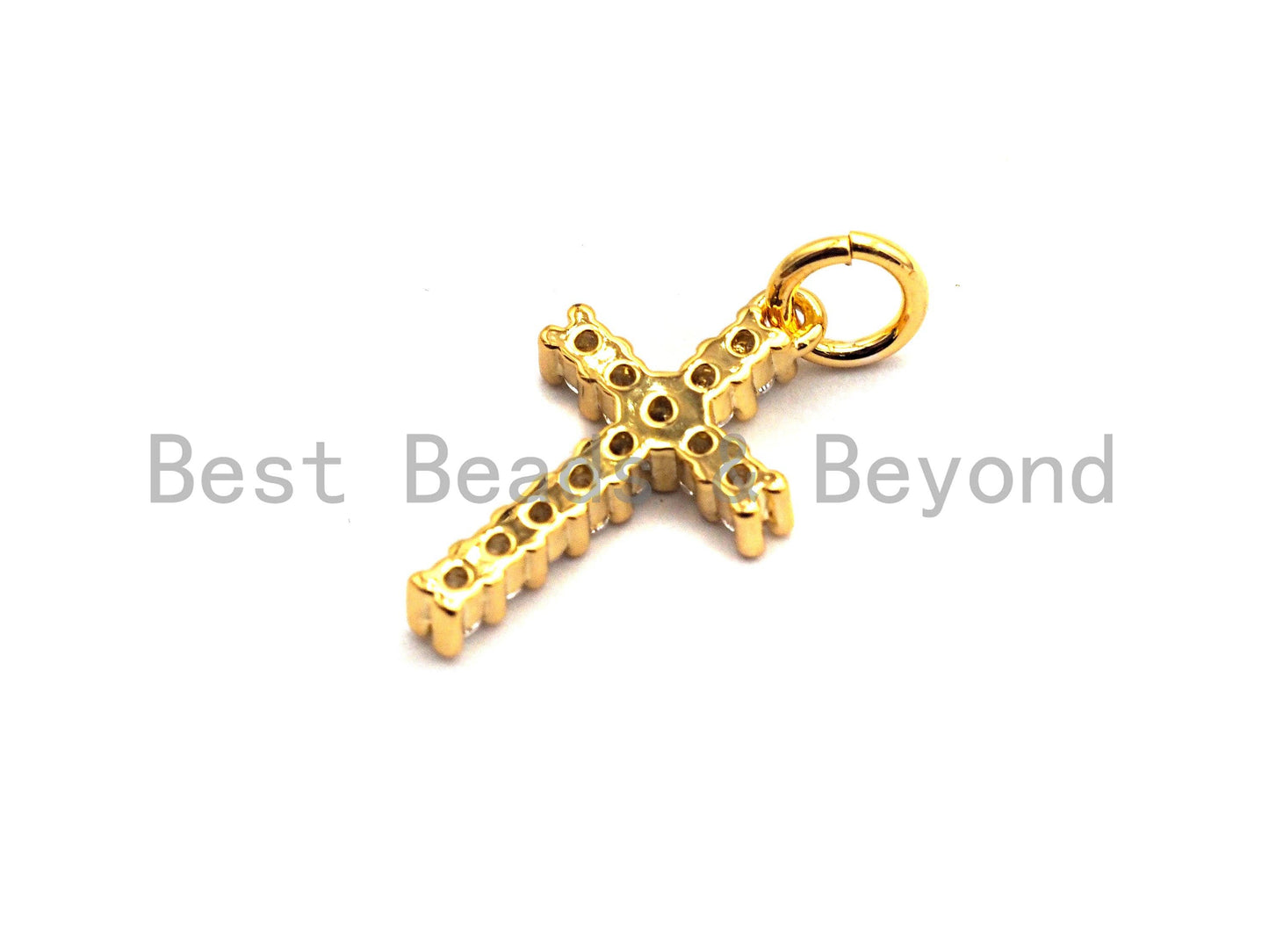 CZ Clear/Black Micro Pave Cross Pendant, CZ Pave Cross Charm, Gold/Rose Gold/Silver/Gunmetal plated, 9x16mm, Sku#F795