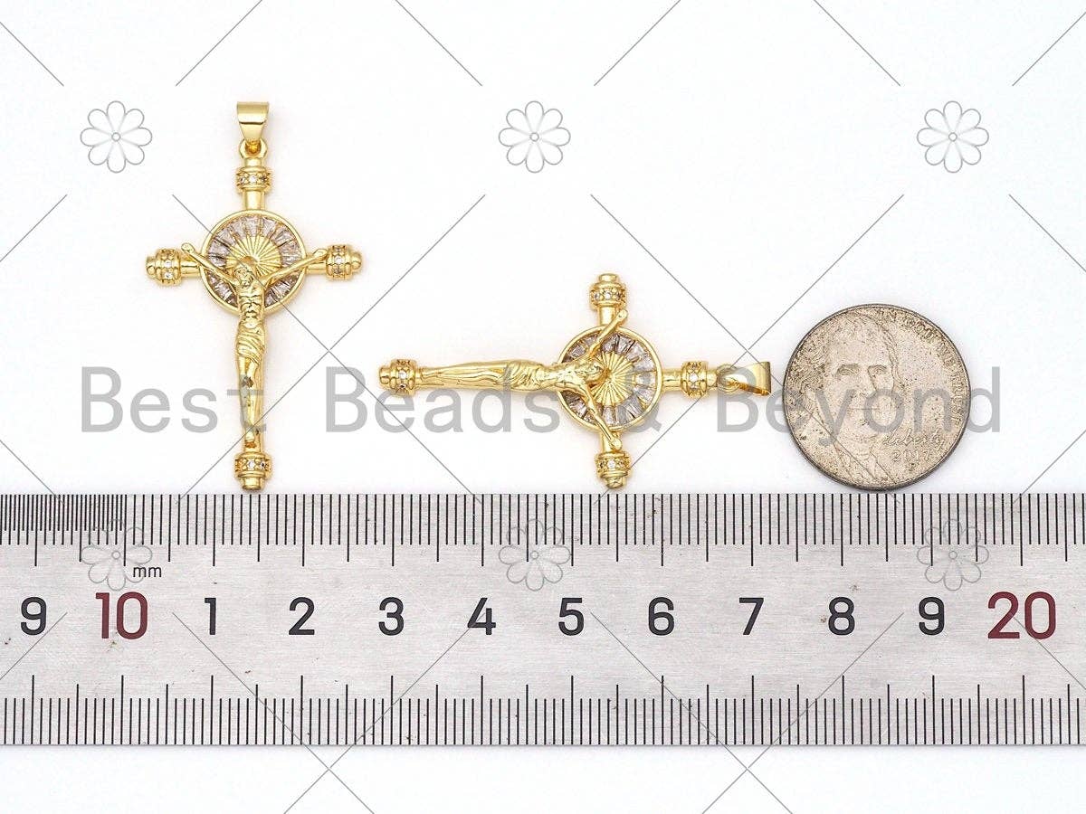 CZ Micro Pave Jesus On Cross Shape Pendant,18K Gold Filled Cross Charm, Necklace Bracelet Jesus Charm Pendant, 41x25mm,Sku#LK411