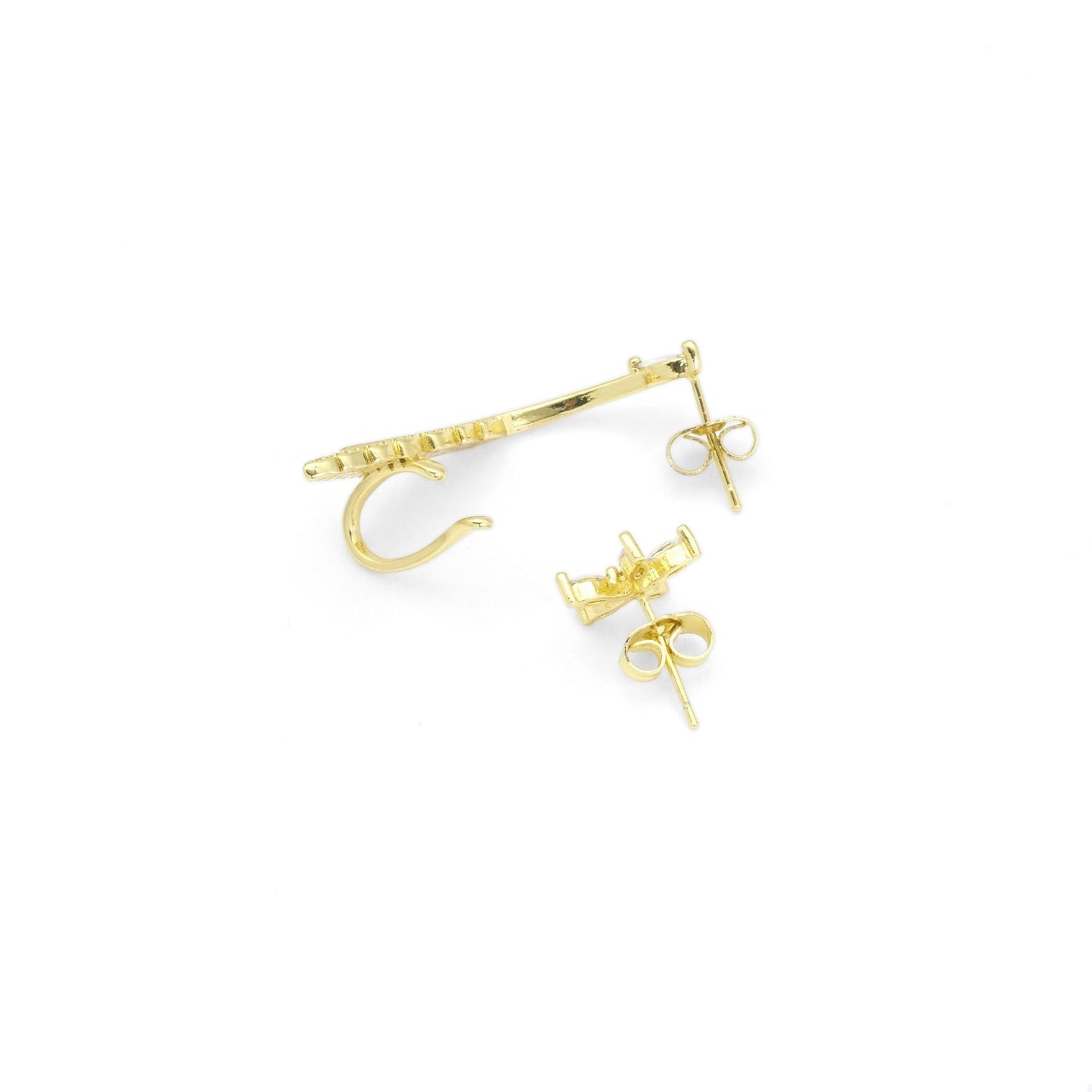 Clear CZ Flower Stud Leaft Stud Cuff Earrings, Sku#LK850